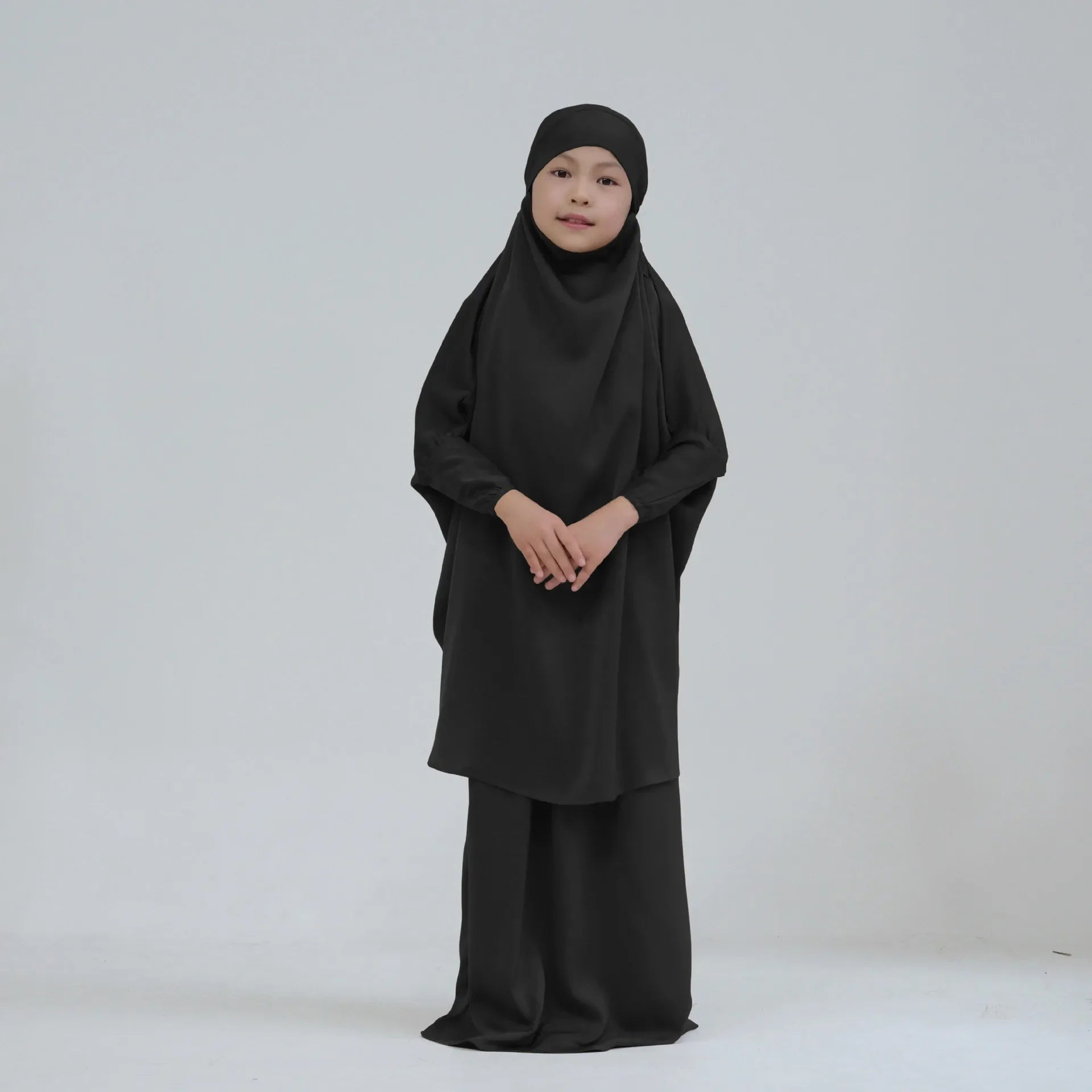 2PCS Muslim Kids Girls Prayer Garment Overhead Khimar Robe Eid Hooded Hijab Abaya Scarf Dress Islam Clothing Eid Ramadan Robe
