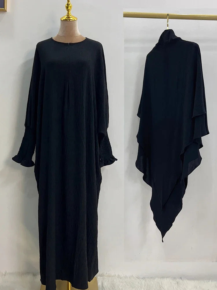 Eid Muslim Women Abaya Long Khimar Dress 2 Piece Set Prayer Garment  Abayas Hijab Full Cover Robe Ramadan Kaftan Djellaba 2025