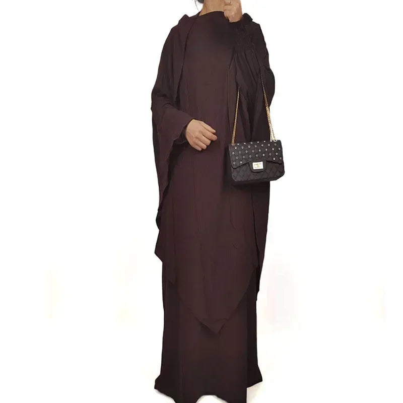 New Muslim New Prayer Garment Women Ramadan Islamic Jilbeb 2 Piece Set Dubai Turkish Modest Outfit Khimar Scarf Hijab+Long Dress