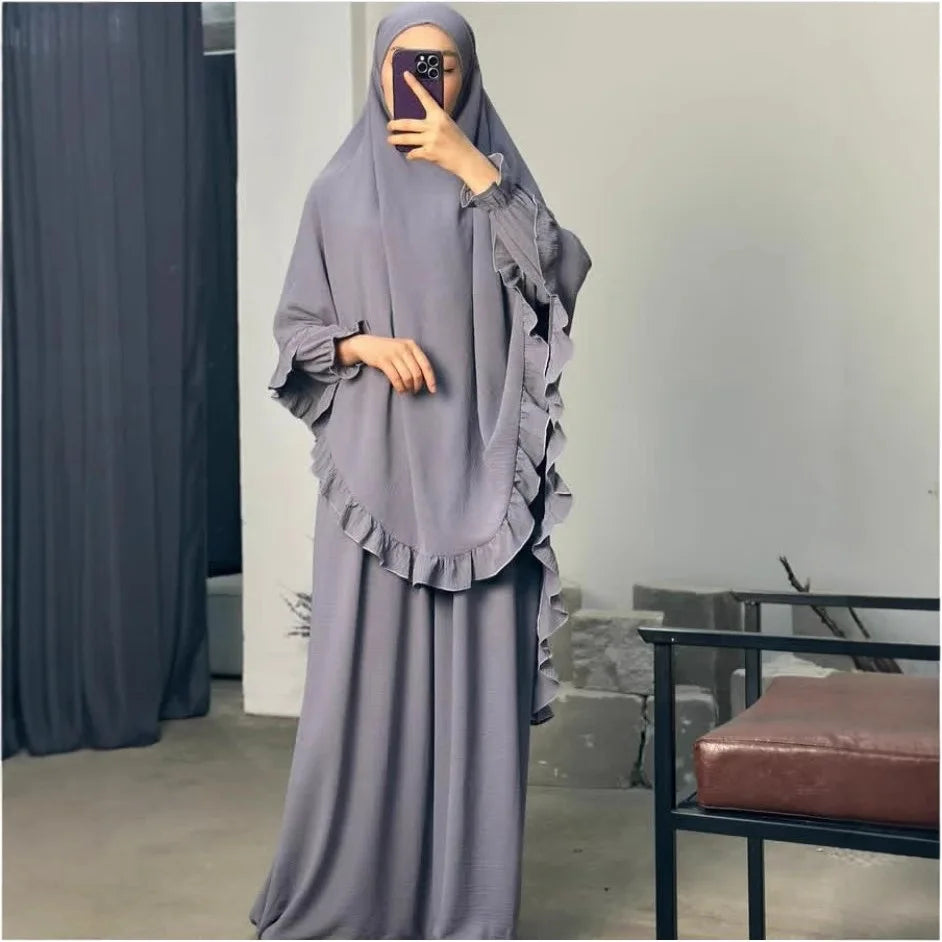 Eid Ramadan Abaya Khimar Set Muslim Women Prayer Garment Hijab Dress Scarf Islam Clothing Dubai Turkish Robe Jalabiya Djellaba