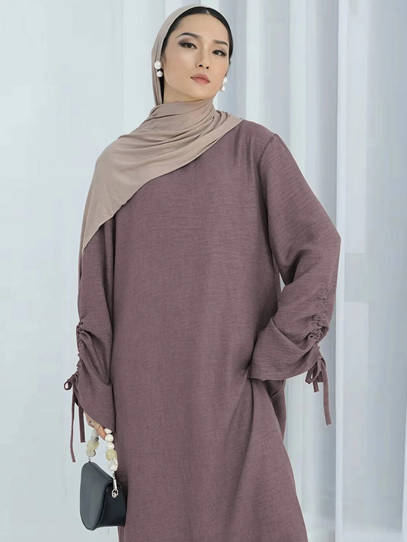 Eid Islamic Modest Dress for Women Abaya Lace-up Sleeve Morocco Casual Ramadan Vestidos Prayer Kaftan Dubai Muslim Long Robe