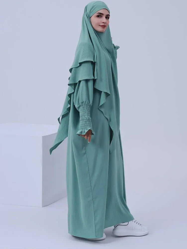 Eid Muslim Women Abaya Long Khimar Dress 2 Piece Set Prayer Garment  Abayas Hijab Full Cover Robe Ramadan Kaftan Djellaba 2025