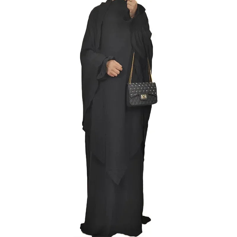 New Muslim New Prayer Garment Women Ramadan Islamic Jilbeb 2 Piece Set Dubai Turkish Modest Outfit Khimar Scarf Hijab+Long Dress