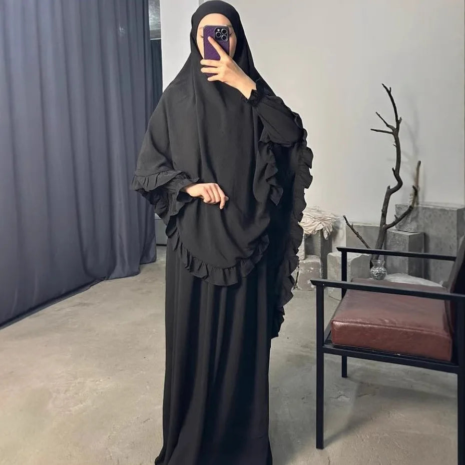 Eid Ramadan Abaya Khimar Set Muslim Women Prayer Garment Hijab Dress Scarf Islam Clothing Dubai Turkish Robe Jalabiya Djellaba