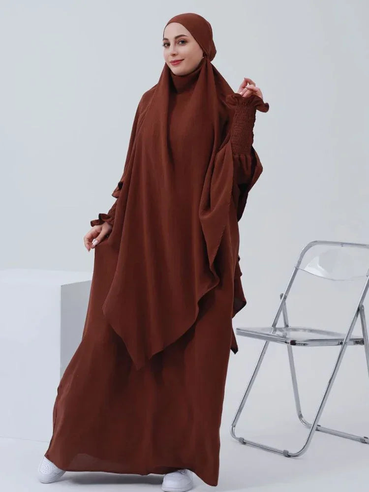 Eid Muslim Women Abaya Long Khimar Dress 2 Piece Set Prayer Garment  Abayas Hijab Full Cover Robe Ramadan Kaftan Djellaba 2025