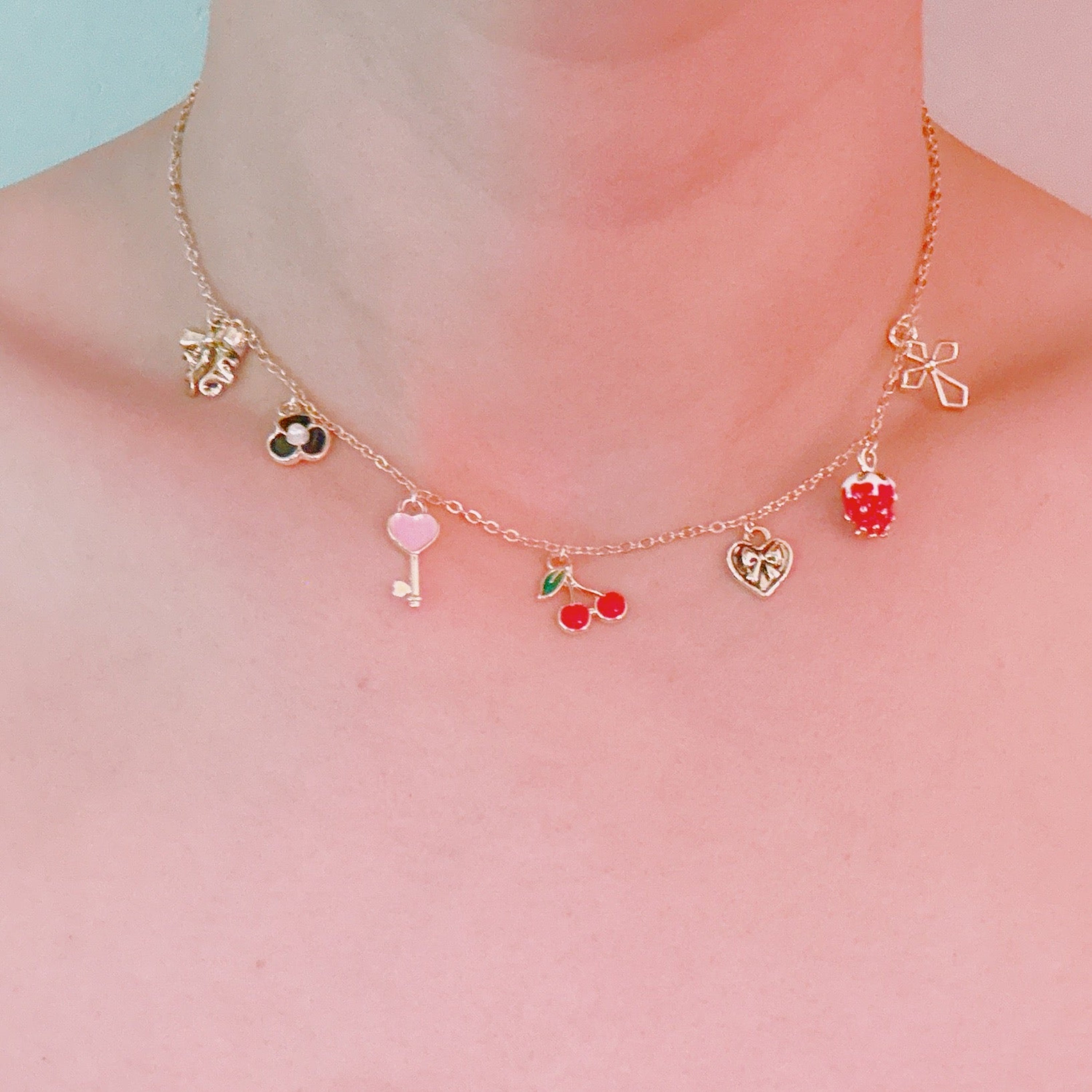Cherry Berry Charm Necklace – Cute & Whimsical-1