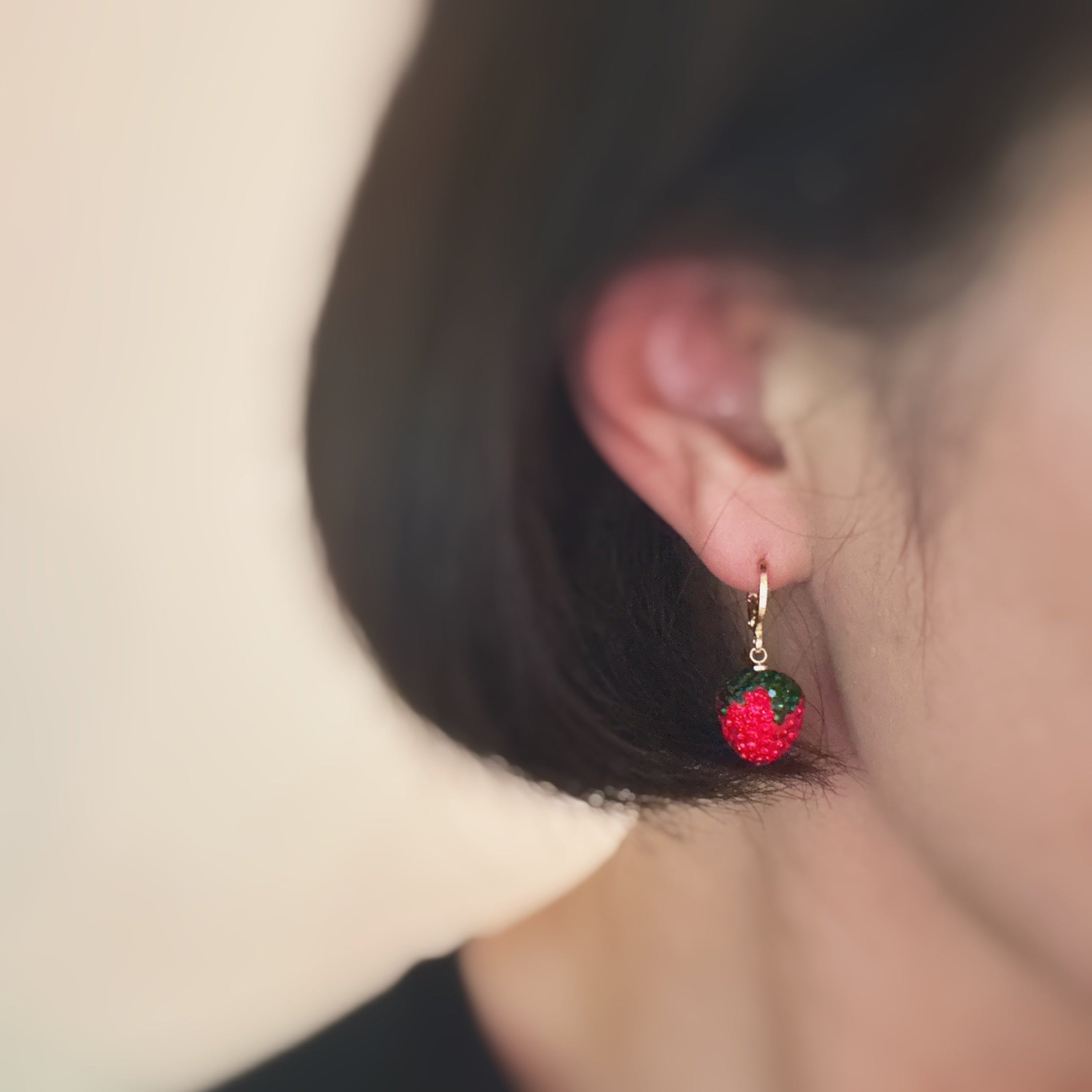 Fresh Cut Strawberry Dangle Huggie Earrings-2