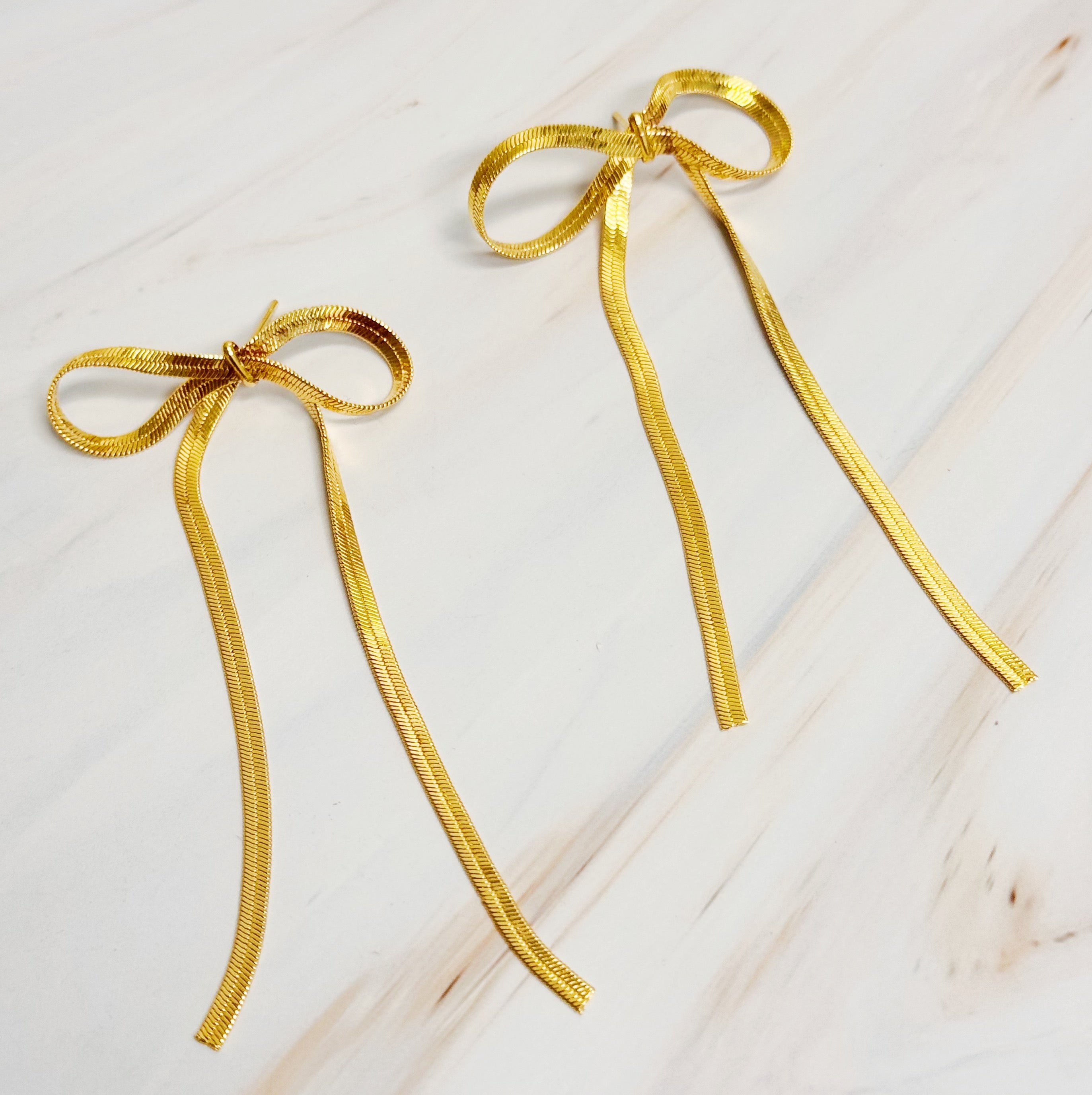 Long Drop Bow Earrings-0