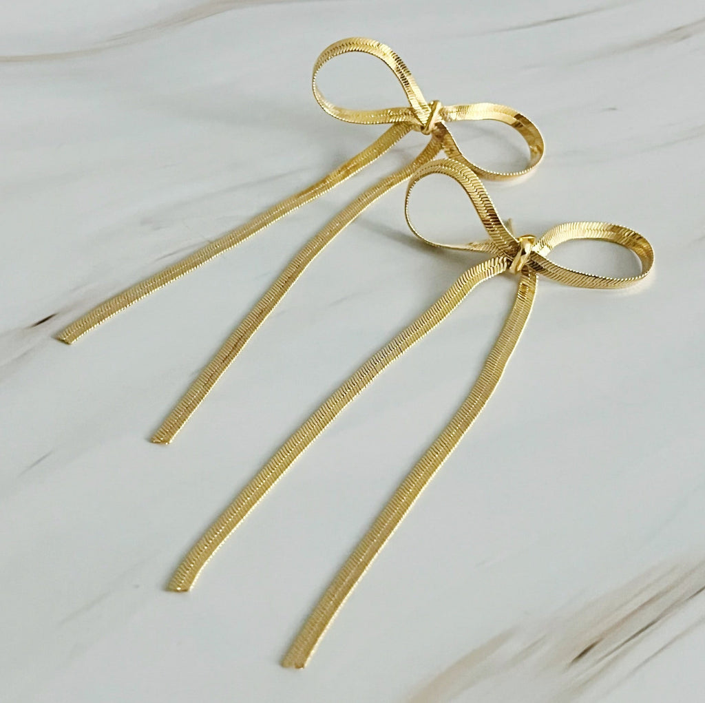 Long Drop Bow Earrings-3