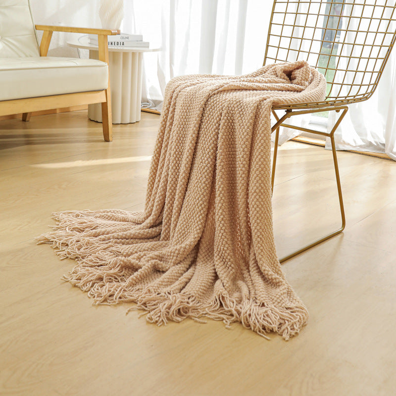 NNEDSZ Yellow Premium Woven Knitted Throw Blanket with Tassels | Soft, Cozy Sofa & Bed Blanket, Perfect for Office or Afternoon Naps 130x220cm-4