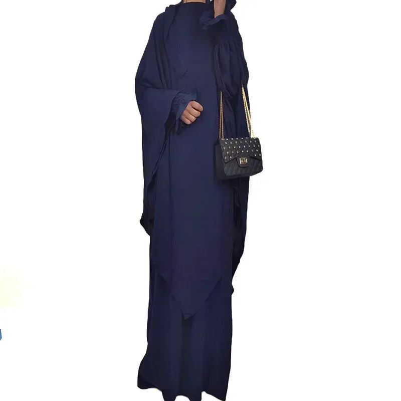 New Muslim New Prayer Garment Women Ramadan Islamic Jilbeb 2 Piece Set Dubai Turkish Modest Outfit Khimar Scarf Hijab+Long Dress