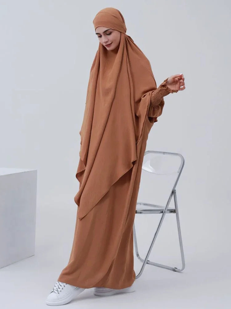 Eid Muslim Women Abaya Long Khimar Dress 2 Piece Set Prayer Garment  Abayas Hijab Full Cover Robe Ramadan Kaftan Djellaba 2025