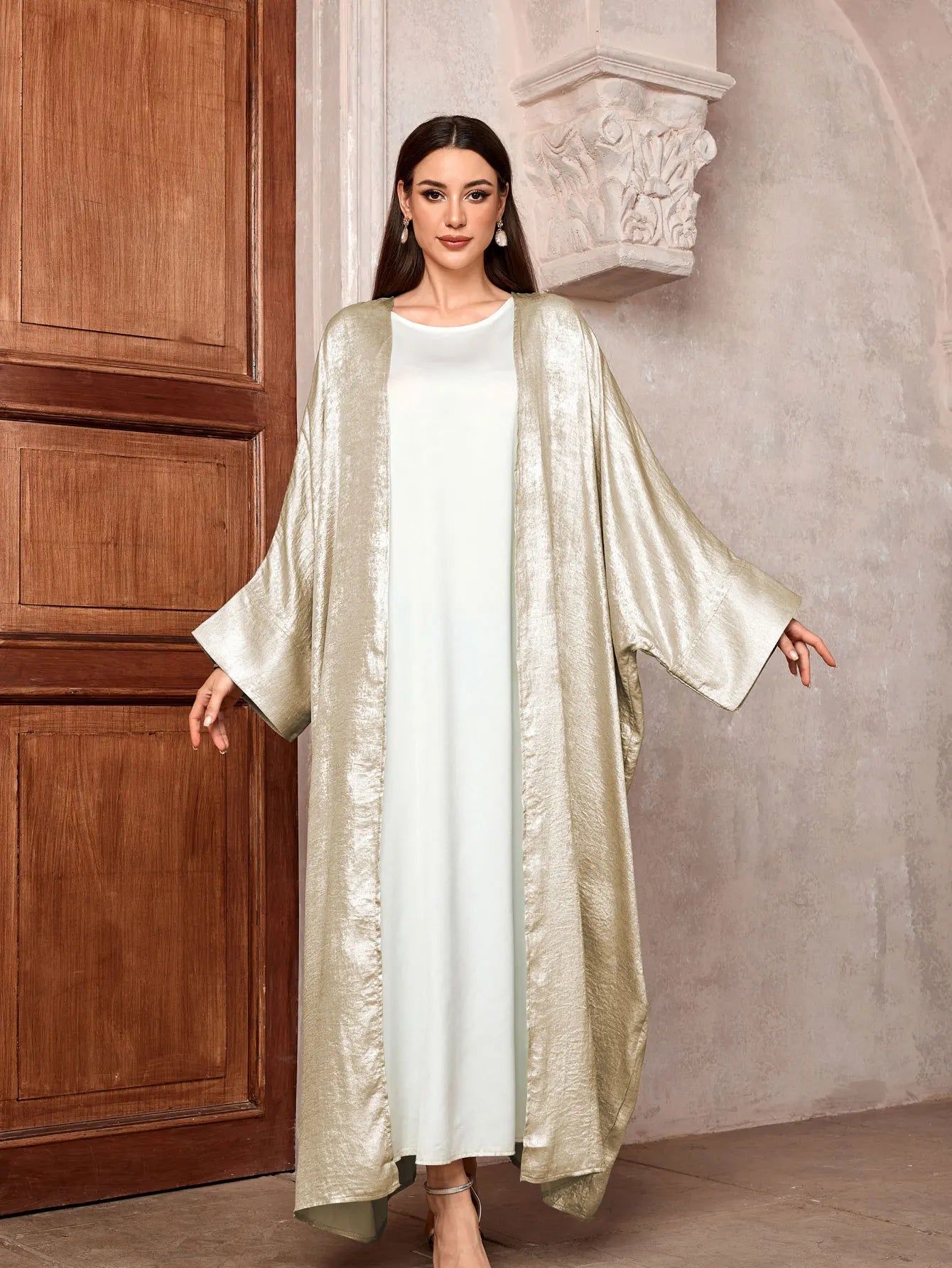 Shiny Party Abaya Ramadan Eid Batwing Satin Open Kimono Dubai Luxury Muslim Damen Abayas For Women Kaftan Dress Islamic Clothing