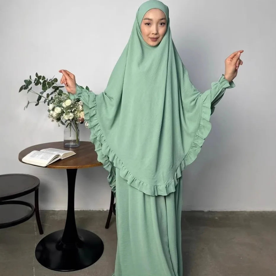 Eid Ramadan Abaya Khimar Set Muslim Women Prayer Garment Hijab Dress Scarf Islam Clothing Dubai Turkish Robe Jalabiya Djellaba