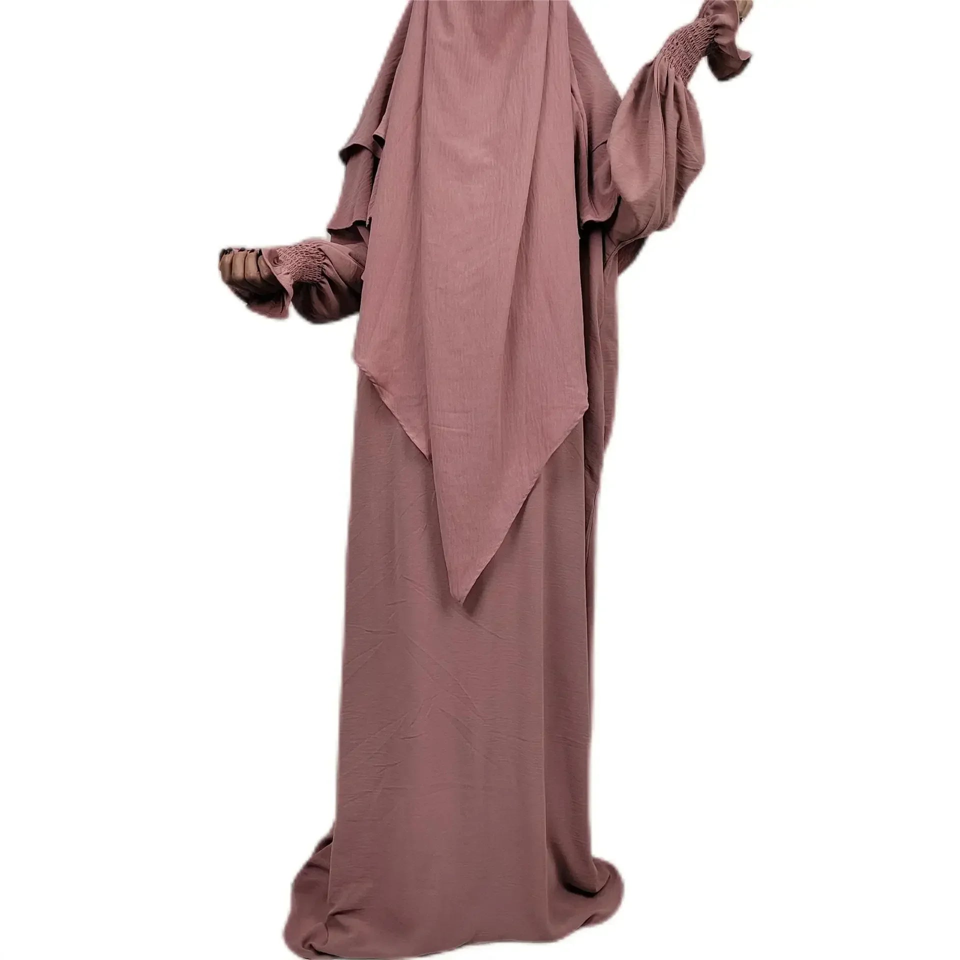 New Muslim New Prayer Garment Women Ramadan Islamic Jilbeb 2 Piece Set Dubai Turkish Modest Outfit Khimar Scarf Hijab+Long Dress