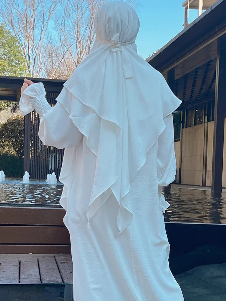 Long Khimar Hijab 2 Veils Scarf Wrap Jilbab Prayer Garment Khimars for Women Muslim Abaya Hijabs Niqab Ramadan Islamic Clothing