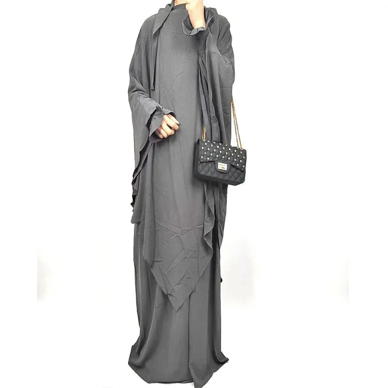 New Muslim New Prayer Garment Women Ramadan Islamic Jilbeb 2 Piece Set Dubai Turkish Modest Outfit Khimar Scarf Hijab+Long Dress