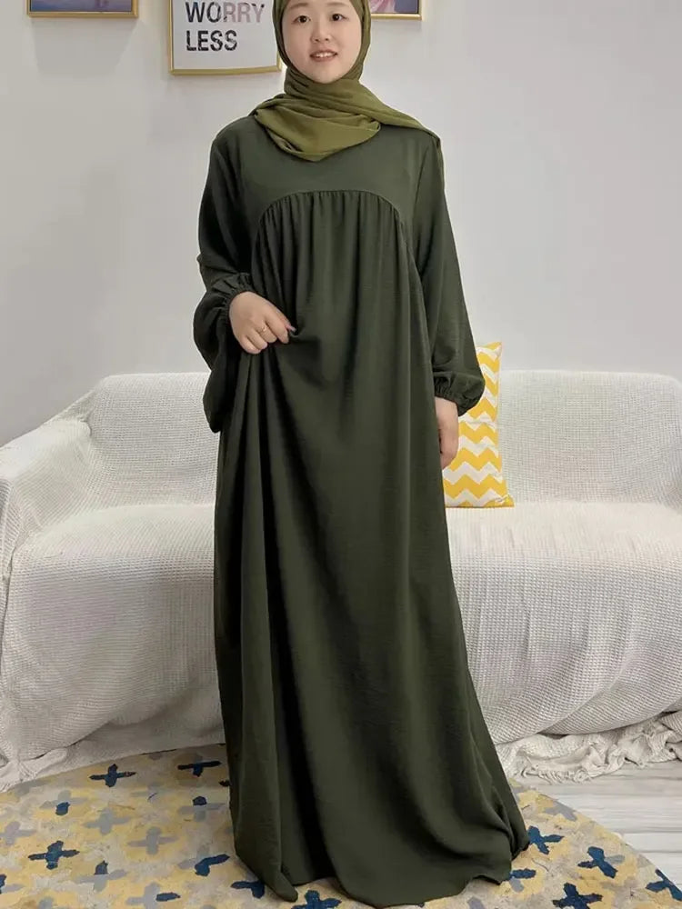 Closed Abaya Balloon Sleeve Plain Loose Abayas for Women Dubai Turkey Muslim Hijab Dress Ramadan Eid Islam Outfit Prayer Clothes