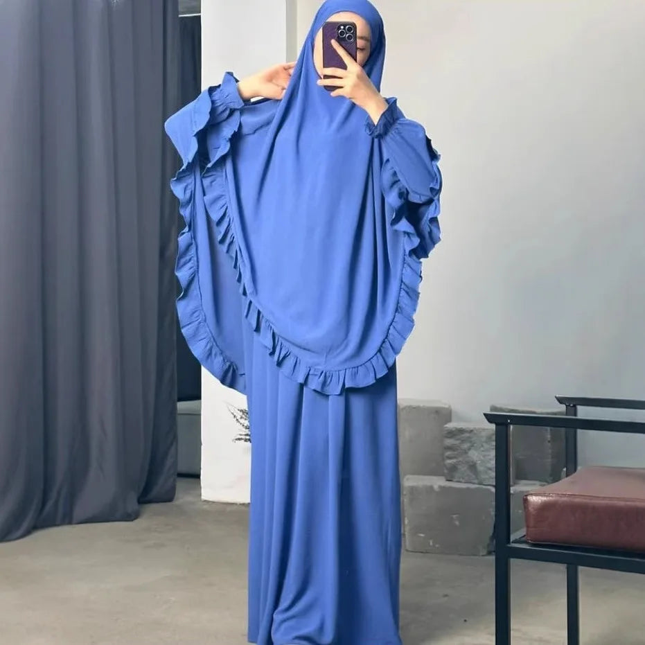 Eid Ramadan Abaya Khimar Set Muslim Women Prayer Garment Hijab Dress Scarf Islam Clothing Dubai Turkish Robe Jalabiya Djellaba