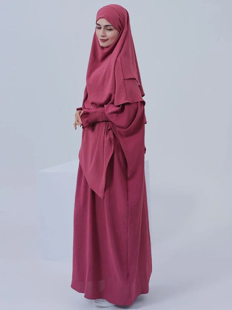 Eid Muslim Women Abaya Long Khimar Dress 2 Piece Set Prayer Garment  Abayas Hijab Full Cover Robe Ramadan Kaftan Djellaba 2025