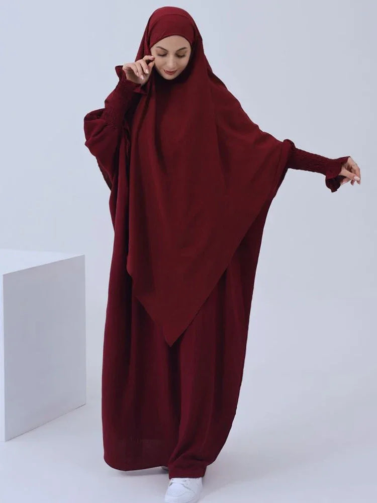Eid Muslim Women Abaya Long Khimar Dress 2 Piece Set Prayer Garment  Abayas Hijab Full Cover Robe Ramadan Kaftan Djellaba 2025