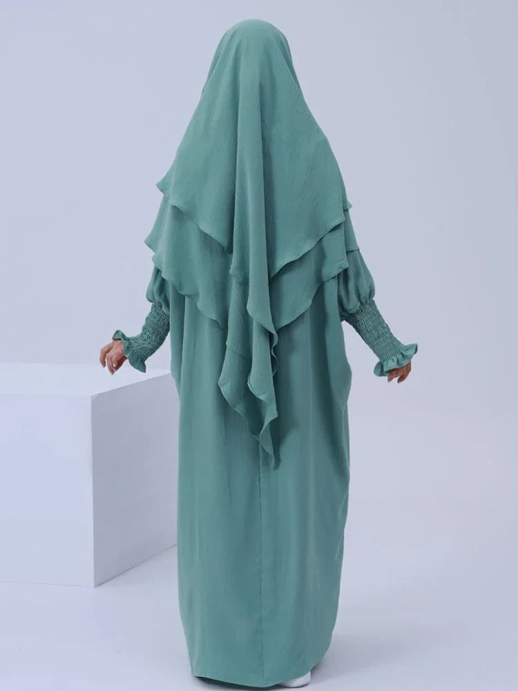 Eid Muslim Women Abaya Long Khimar Dress 2 Piece Set Prayer Garment  Abayas Hijab Full Cover Robe Ramadan Kaftan Djellaba 2025